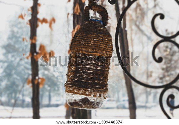 Bird Feeder Plastic Bottle Wrapped Rope Stock Photo Edit Now