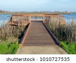 A bird observation platform at the Cosumnes River Preserve in Sacramento, California, USA, on a cloudless sky day and no birds- nature observationconcept