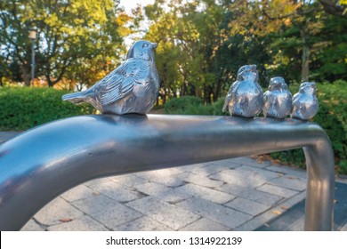bird statue metal park garden