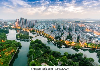 Bird View Of Fuzhou City At Night