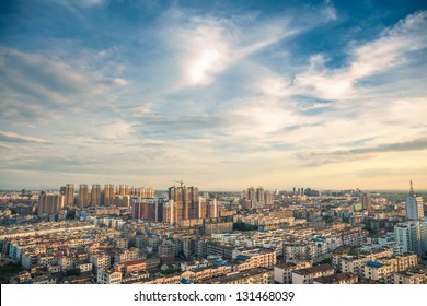 Bird View Over City Of Fuzhou Jiangxi Province, China