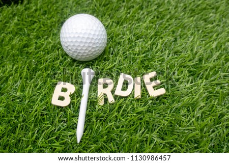 Birdie with golf ball is on green grass