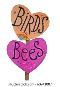 Birds And Bees Placard Isolated With Clipping Path