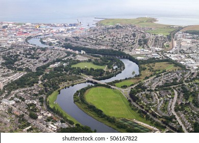 Bird's Eye View Of Aberdeen City Shot From Airplane