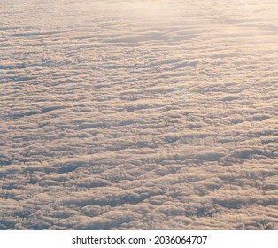 Birds Eye View From Above The Clouds. Large Blanket Of Cloud Coverage.