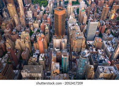 Bird's eye view, aerial view of cityscape with skyscraper and street, downtown at New York City   - Shutterstock ID 2052417209