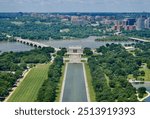 Birds Eye view of Arlington, Virginia, with the National Mall and Lincoln Memorial in the foreground; Arlington, Virginia, USA