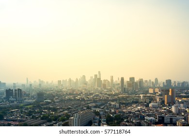 A Bird's Eye View Of Bangkok City Skyline At Sunset.