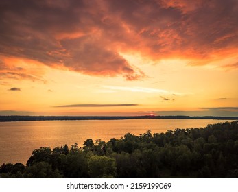 A Bird's Eye View Of Beautiful Sunset On Owasco Lake In Auburn, New York