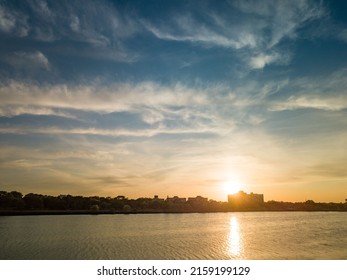 A Bird's Eye View Of Beautiful Sunset On Owasco Lake In Auburn, New York