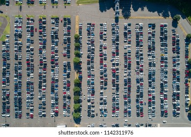 Bird's eye view of a crowded parking lot