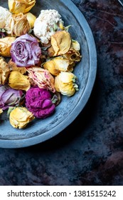 Bird's Eye View Of Dried Flowers In Bowl