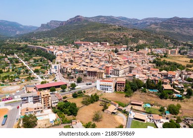 Bird's Eye View Of La Pobla De Segur, Town In Comarca Of Pallars Jussa, Province Of Lleida, Catalonia, Spain.