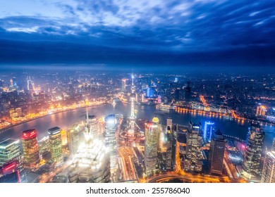 A Bird's Eye View Of Magic City Of Shanghai At Night