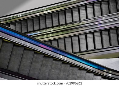 Bird's Eye View Of Multiple Escalators In Operation