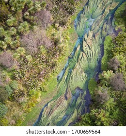 Birds Eye View On Crystal Clear Water Stream, New Zealand