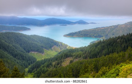 Bird's Eye View Of Oyster Bay Near Picton In New Zealand