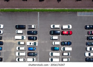 A Bird's Eye View Of The Parking Lot From Above.