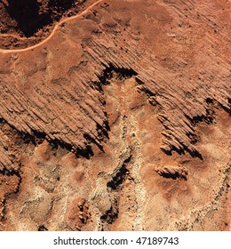 Bird's Eye View Of Rock Formations In A Desert Environment. Square Format.