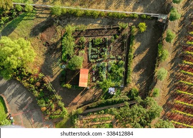 Birds Eye View Of Rural Residence Garden