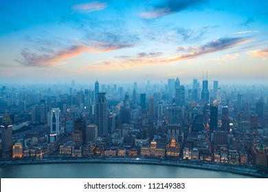 Bird's Eye View Of Shanghai Bund At Sunset