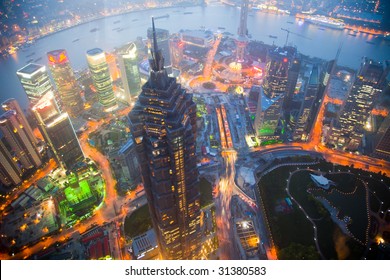 Bird's Eye View Of Shanghai Pudong At Night