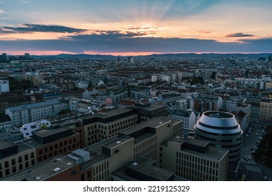 Bird's Eye View Of The Skyline Of Vienna At Sunset In Autumn