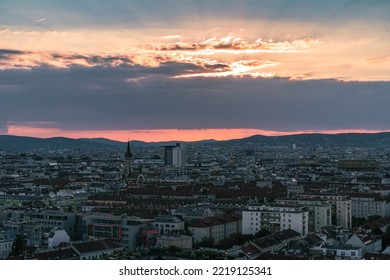 Bird's Eye View Of The Skyline Of Vienna At Sunset In Autumn