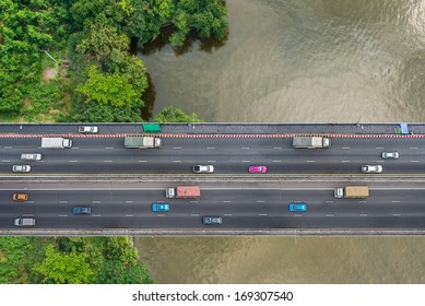 Bird's Eye View Of Traffic On Public Bridge