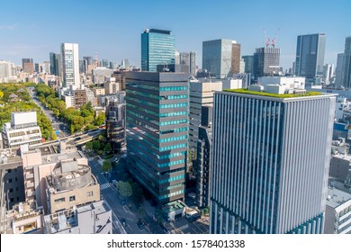 Bird's Eye View Of A Typical Street In Tokyo, Japan