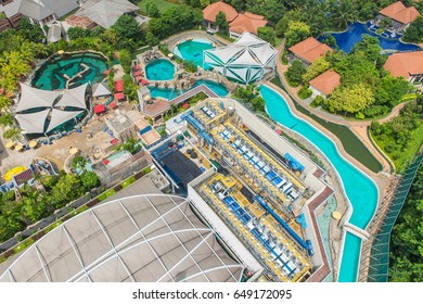 Bird's eye view of Water treatment plants on swimming pool. - Shutterstock ID 649172095