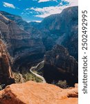 Birds eye view of Zion National Park in Utah from Angels Landing