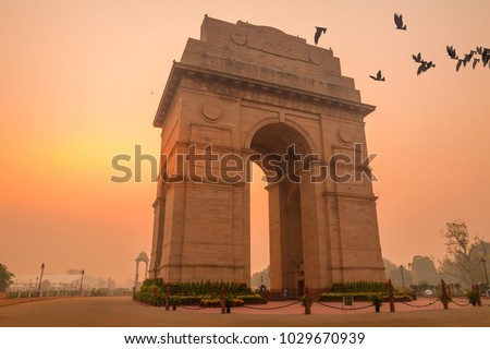 birds fly over india gate, new delhi, india