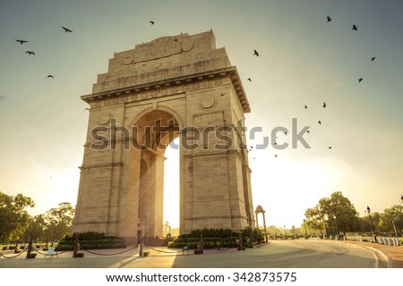 Birds flying over India Gate, New Delhi