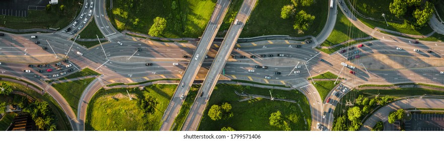 Bird's View, Aerial Shot Of Diverging Diamond Interchange Crossroad In Lexington, Kentucky USA