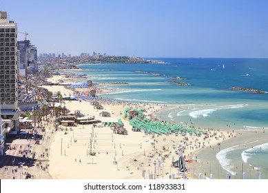 Bird's view of Tel-Aviv beaches (Mediterranean sea. Israel)