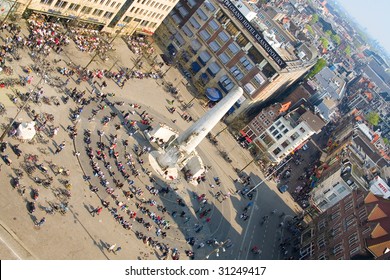 Bird's-eye View Of The Dam Square In Amsterdam, The Netherlands