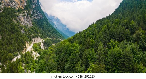 birds-eye view of Greece mountains and road to Mount Olympus. High quality photo