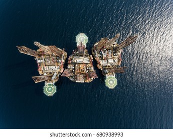 Birdseye View On Oil And Gas Drilling Platform In The Gulf Of Guinea In Africa