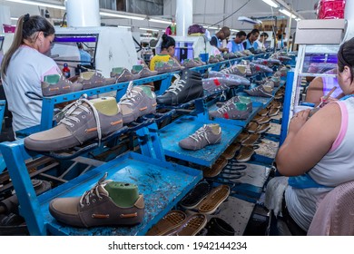 Birigui, São Paulo, Brazil, April 15, 2015. Production line children's shoes industry in Birigui, Sao Paulo state