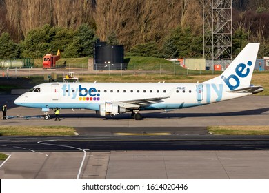 Birmingham Airport (BHX), England, 10th January 2020, Flybe Airlines G-FBJE Outside The Hanger At The Airport After Engine Maintenance.