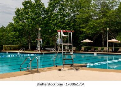 BIRMINGHAM, AL - JULY 31, 2020: Swimming Pool Details With A Lifeguard Stand.