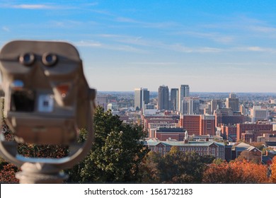 BIRMINGHAM, AL / USA - November 9, 2019: Daytime View Of The Birmingham, Alabama Skyline From Vulcan Park. 