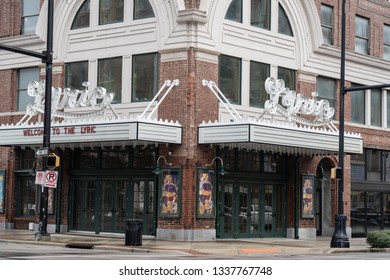 Birmingham, Alabama - Feb 17, 2019: The Newly Renovated Lyric Theater Stands In Birmingham, Alabama On A Cold, Wet, Winter Day.