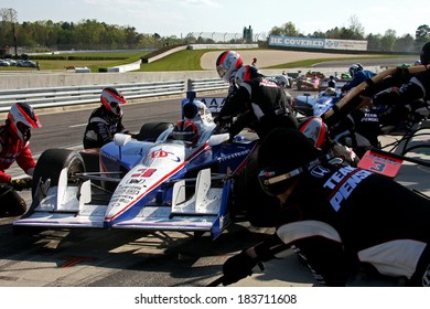 Birmingham Alabama USA - April 10, 2011: 3 Helio Castroneves, Brazil Team Penske Sponsor AAA Insurance, Pit Stop Action