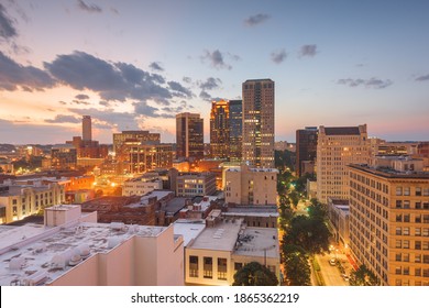 Birmingham, Alabama, USA downtown city skyline at twilight.