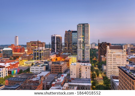 Birmingham, Alabama, USA downtown city skyline at twilight.