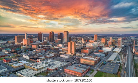 Birmingham, Alabama, USA Downtown Drone Skyline Aerial Panorama.