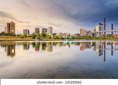 Birmingham, Alabama, USA skyline at Railroad Park.