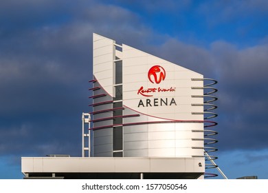 BIRMINGHAM, ENGLAND - DECEMBER 2019: Sign On The Exterior Of The Resorts World Arena, A Concert Venue At The Birmingham National Exhibition Centre.